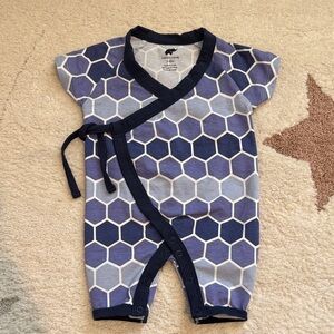 Hexagon-Print Navy Wrap Baby One-Piece Footie
